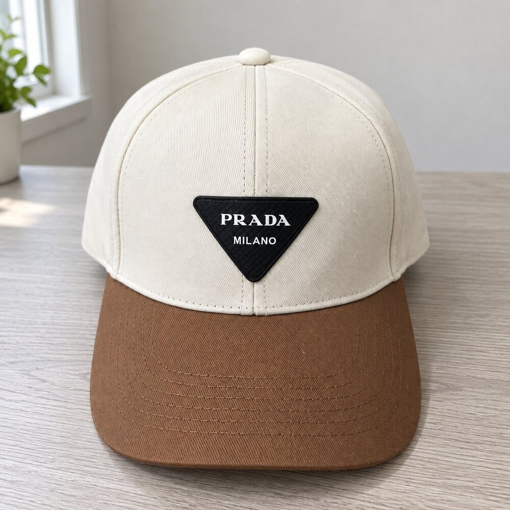 Prada Two-Tone Cap in Ivory & Brown